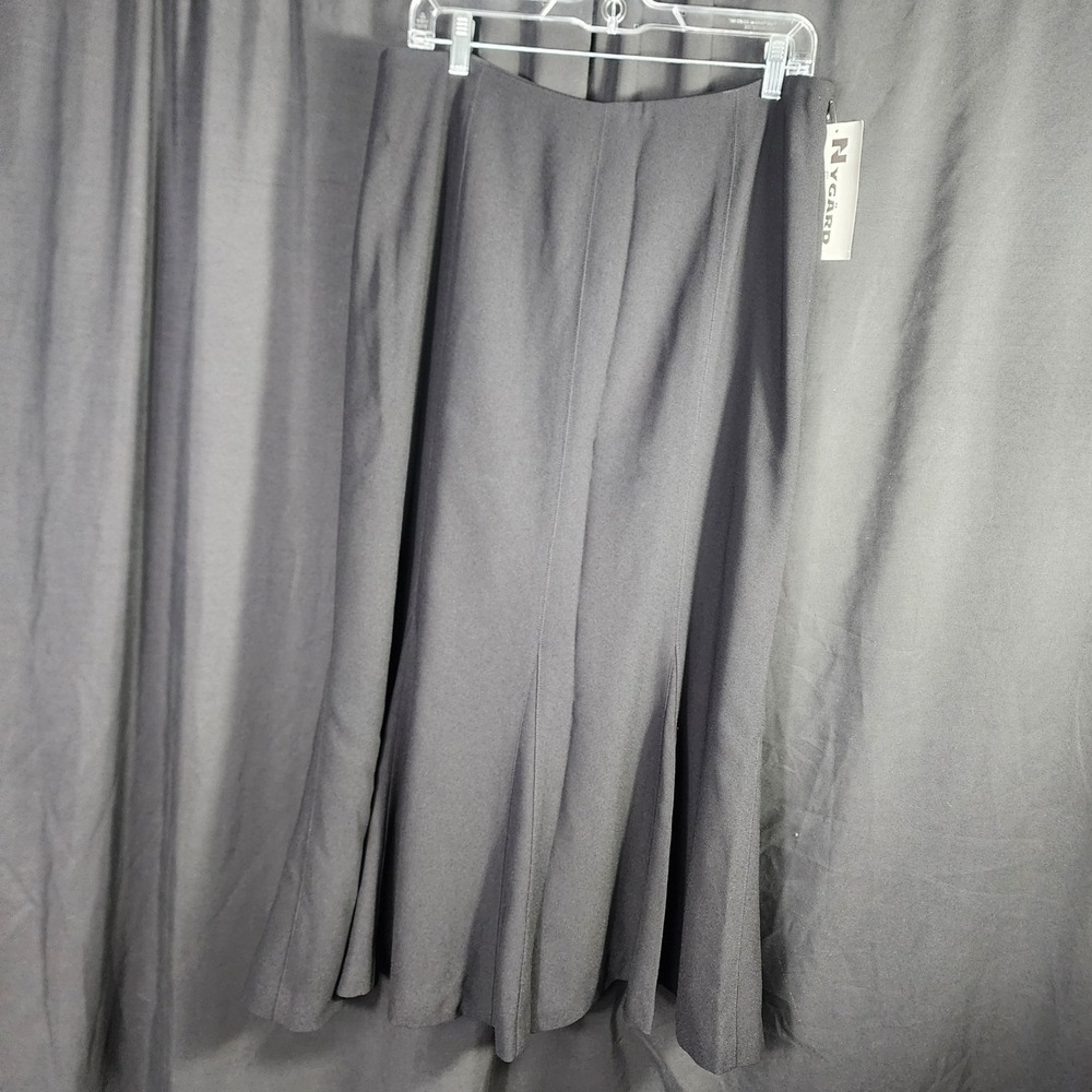 NYGARD Collection Black Crepe Essential Midi Skirt‎ Size 12 Flare Goth Workwear